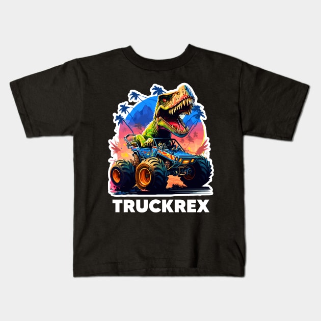 T-Rex Truck, Monster Truck - 4 Kids T-Shirt by Megadorim